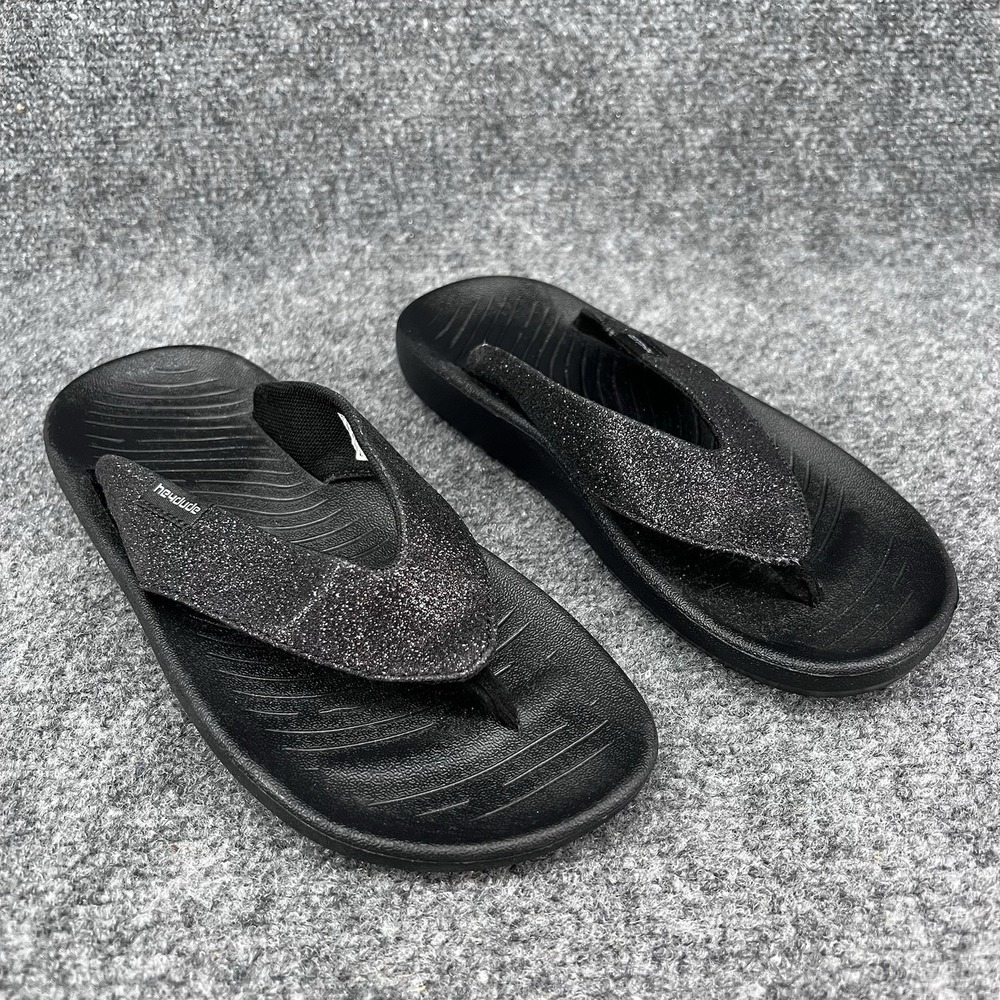 Hey Dude Meg Sandals Women's 6 Black Glitter Flip Flops Thong Comfort